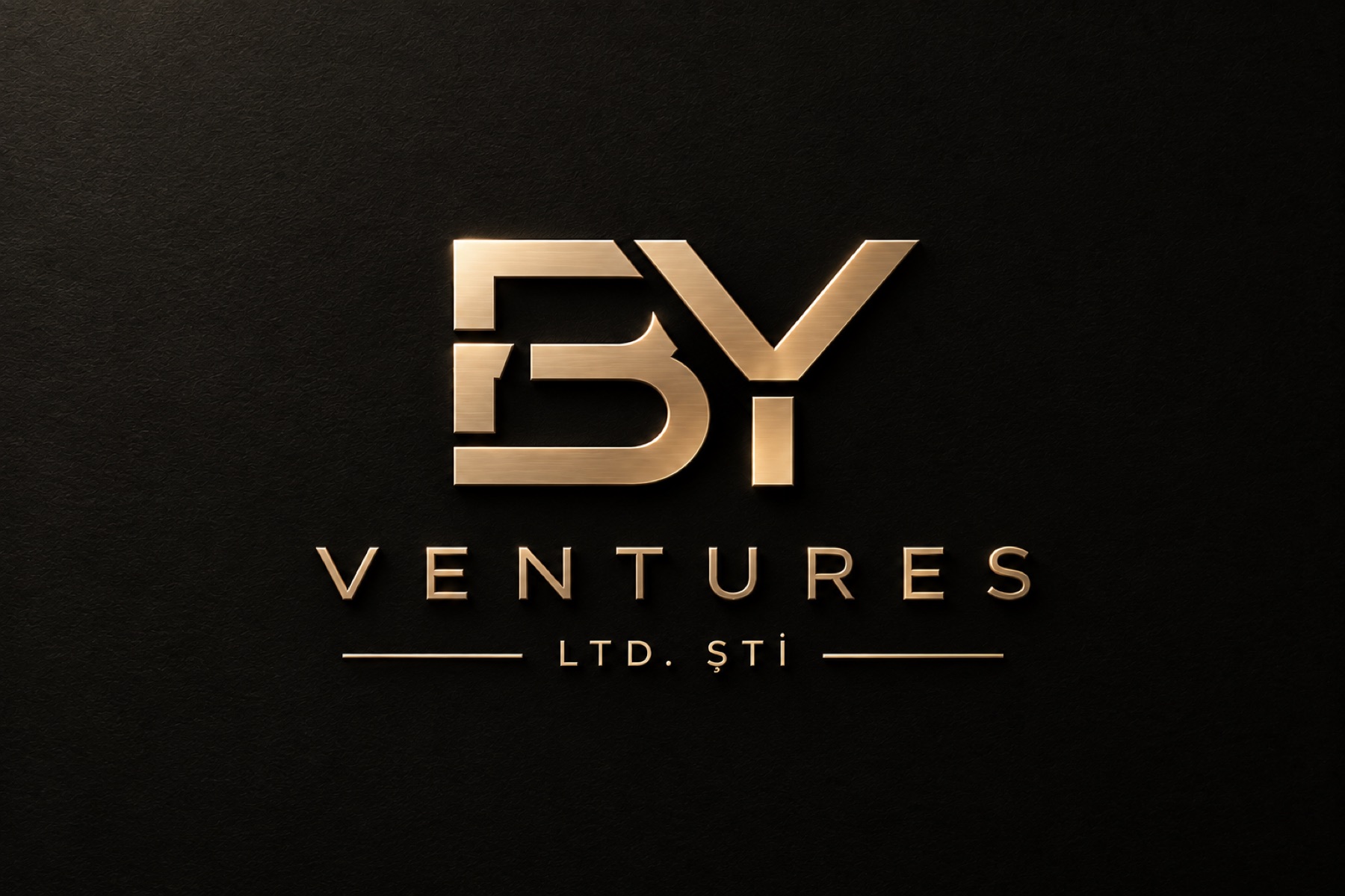 BY Ventures logosu, koyu zemin üzerinde altın kabartma